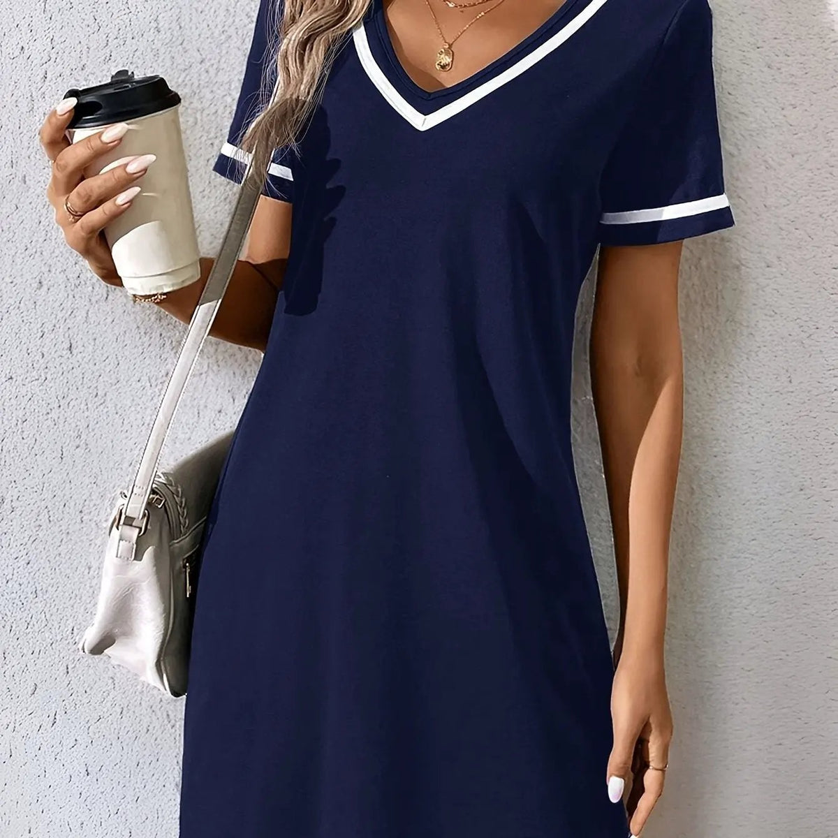 Corinne | V-Neck Color-Block Shift Dress by My Store