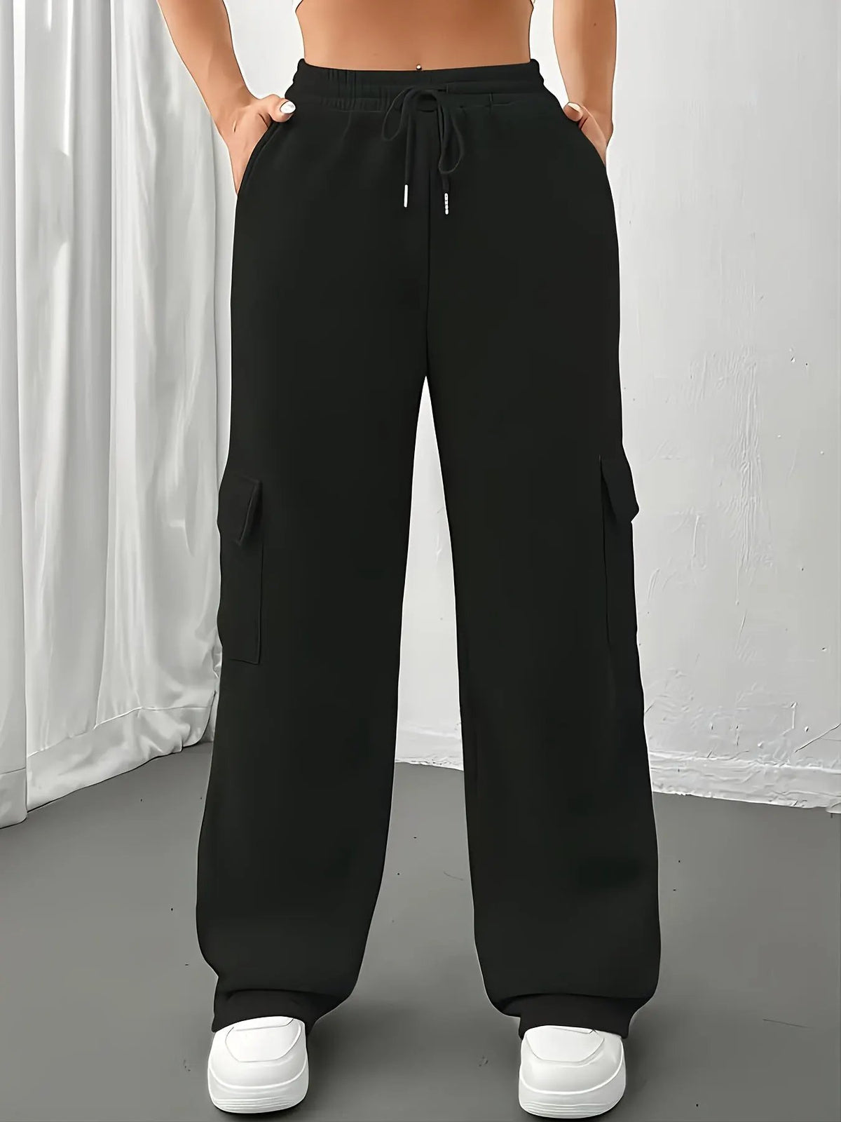 Women's Relaxed Cargo Joggers with Drawstring, Pockets-Women's Joggers-Bellmaren-Grey-S-My Store