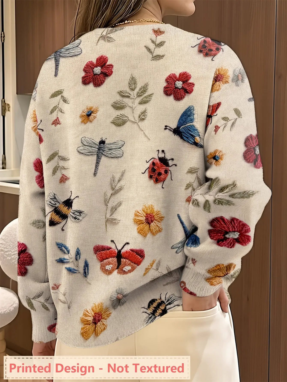 Women's Botanical Print Crew Neck Jumper For Layering by Bellmaren