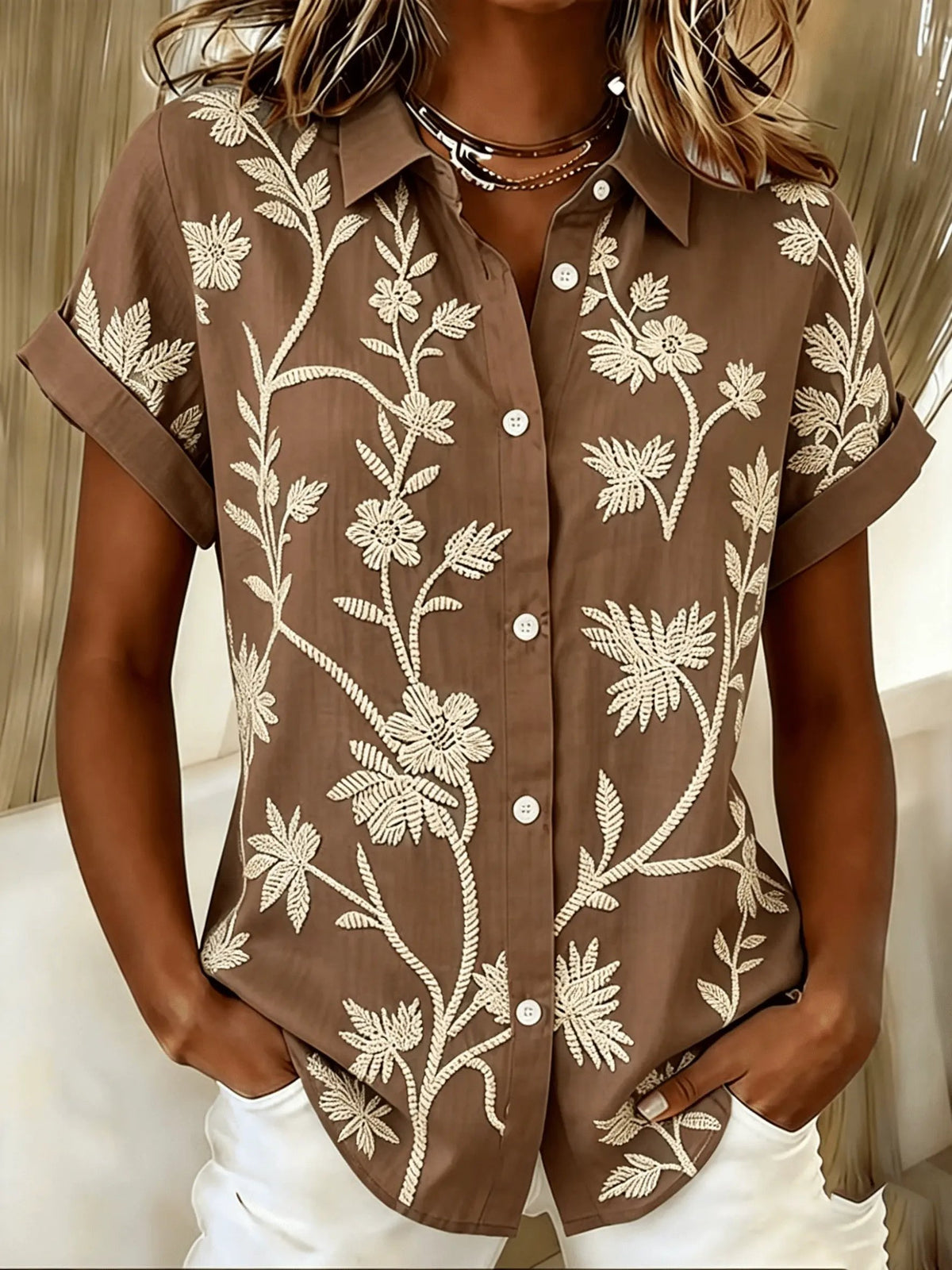 Regina | Botanical Print Shirt by My Store
