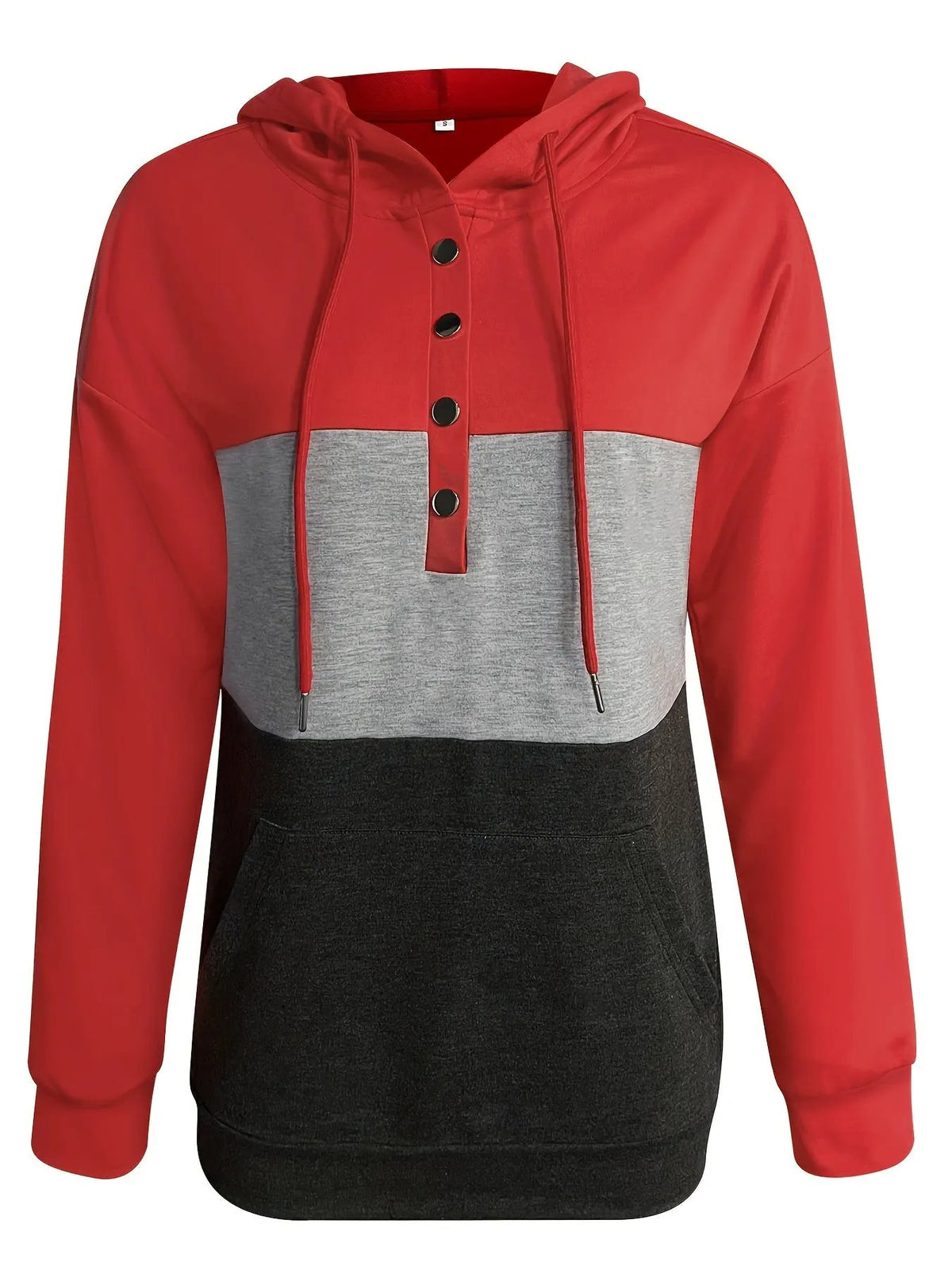Women's Colour Block Hoodie with Button Neck-Women's Hoodies-Bellmaren-Black-S-My Store