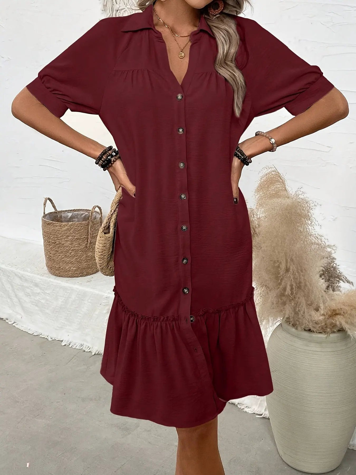 Maevelle | Buttoned Boho Midi Dress by My Store