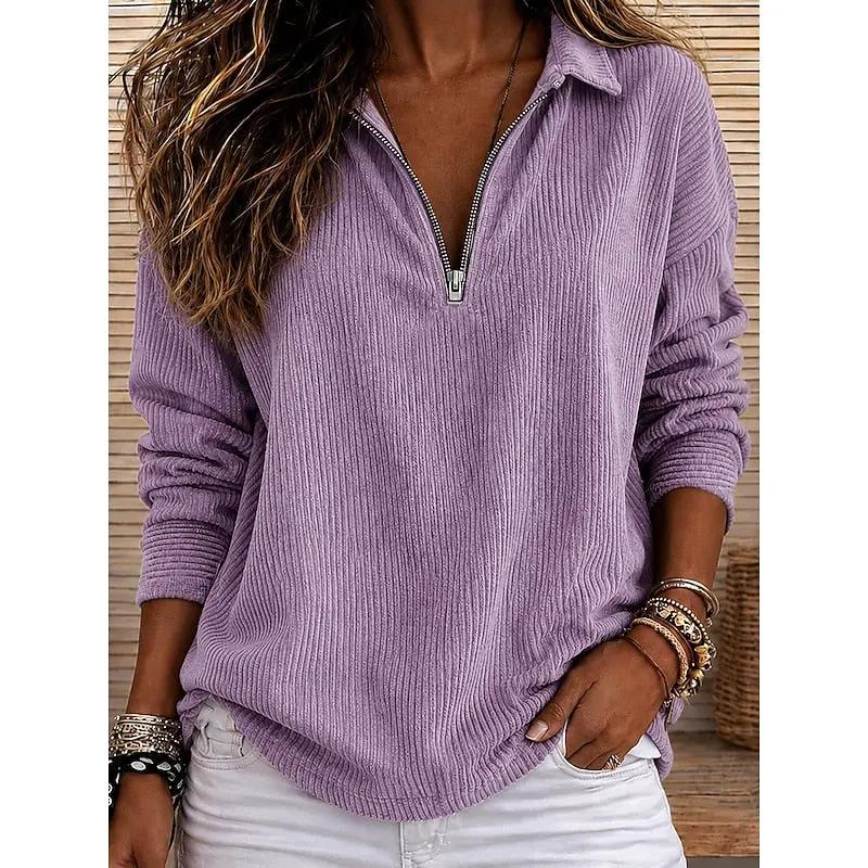 Genevra | Ribbed Quarter-Zip Pullover Top by My Store