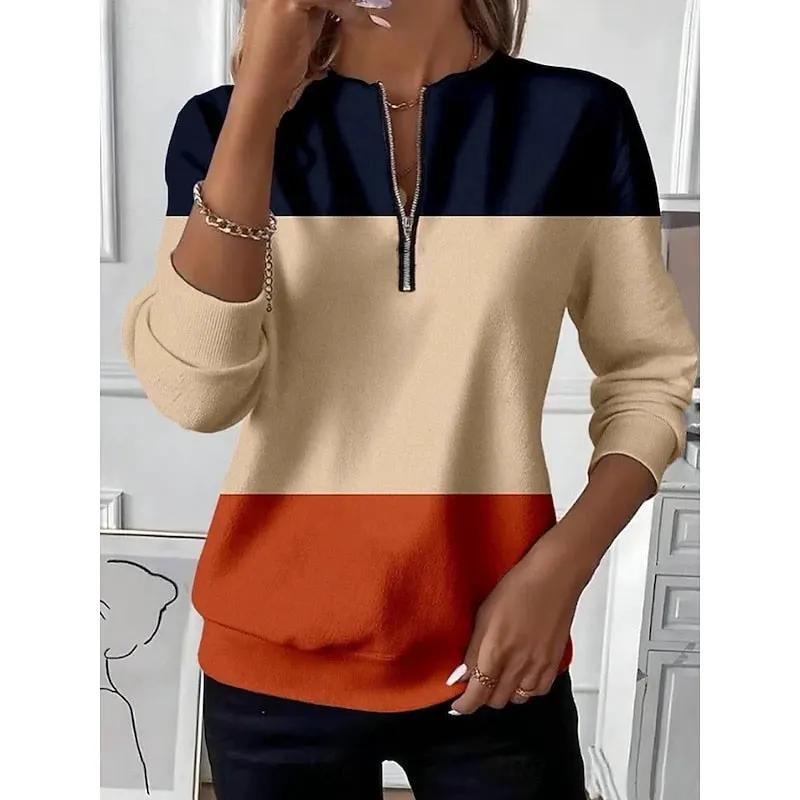 Women's Half-Zip Colour-Block Sweatshirt – Relaxed Casual Layer