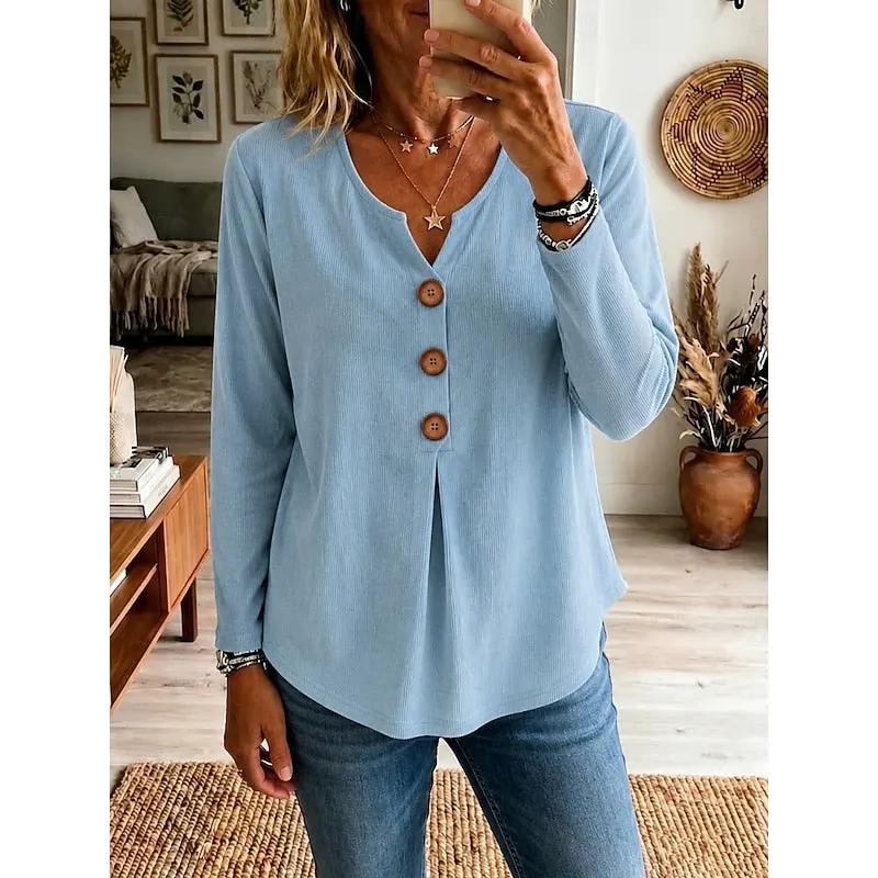 Katherine | Buttoned V-Neck Top by Bellmaren