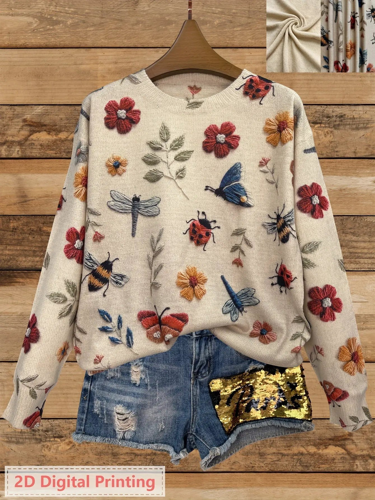 Women's Botanical Print Crew Neck Jumper For Layering by Bellmaren