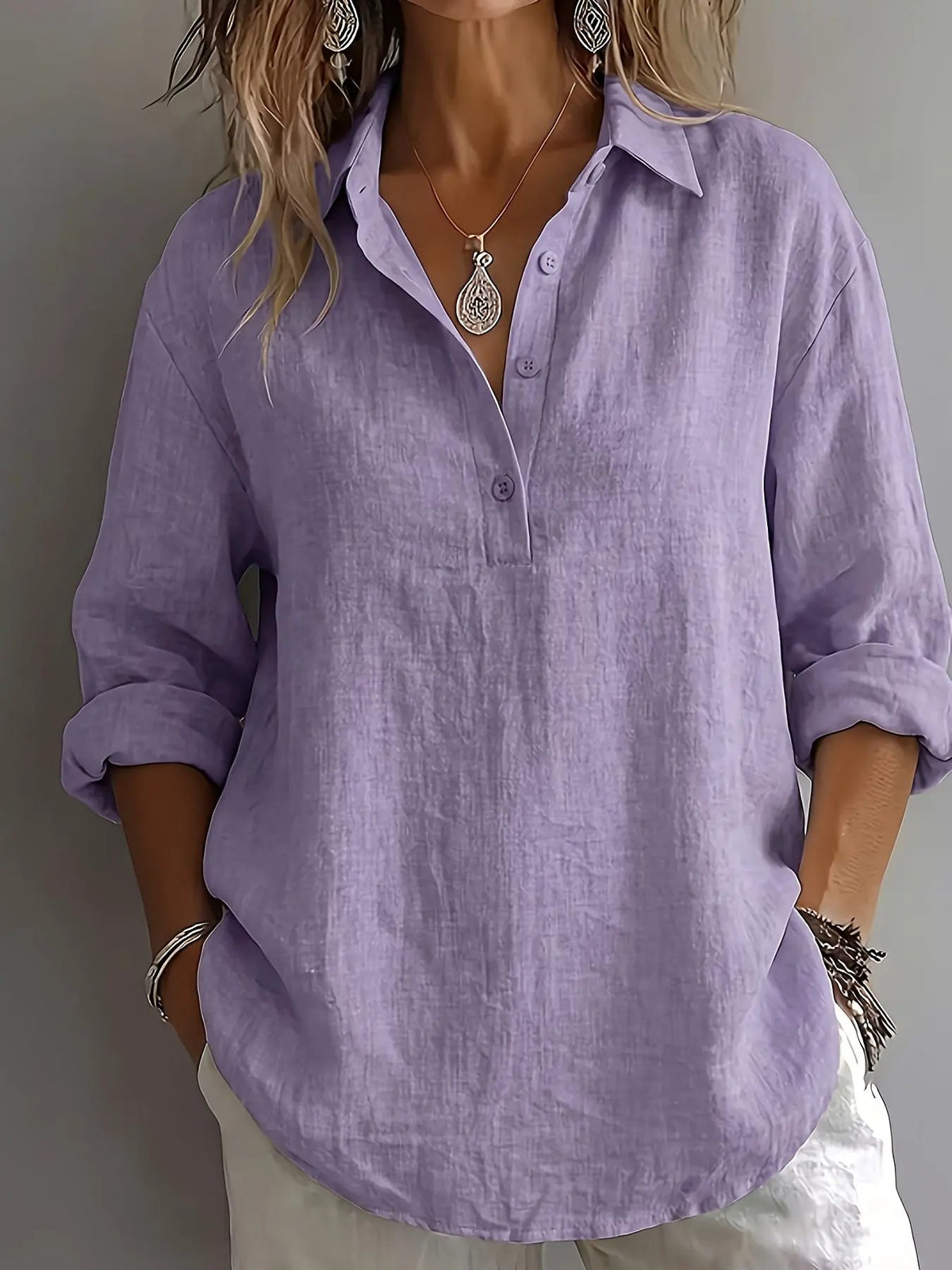 Freya | Relaxed Collared Blouse by Bellmaren