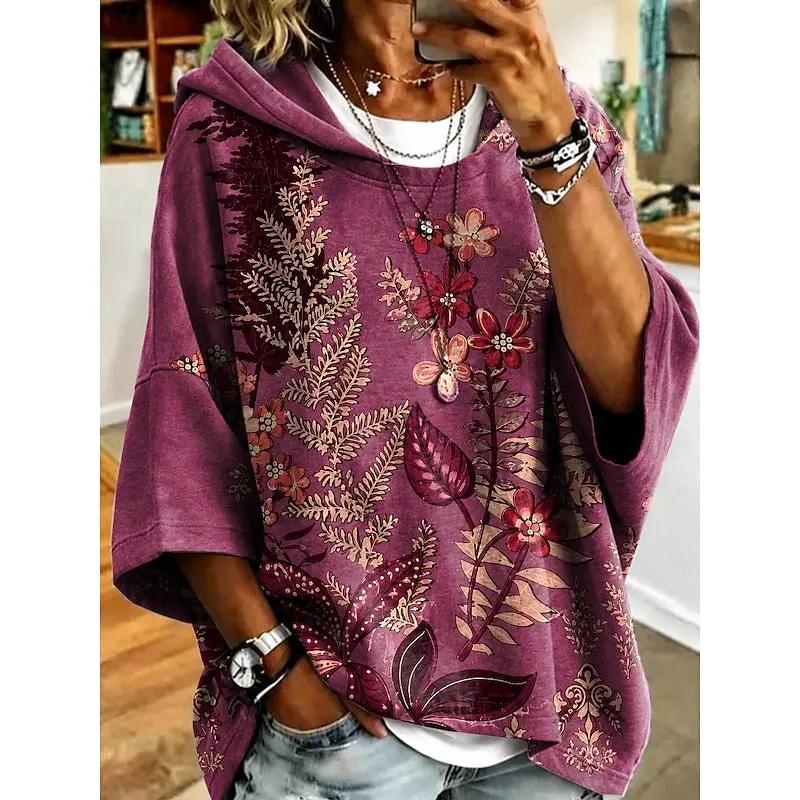 Women's Floral Print Hoodie – Relaxed Pullover
