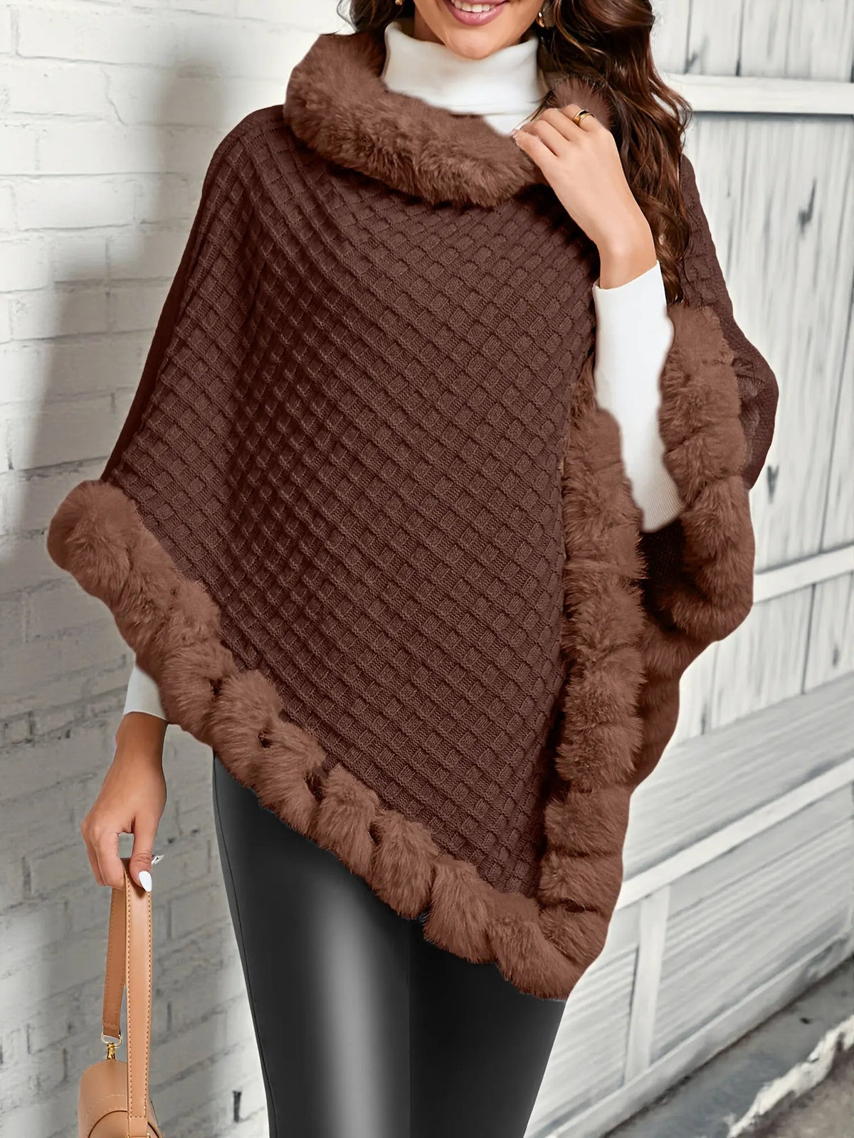 Willow | Cozy Fur-Trim Poncho by My Store