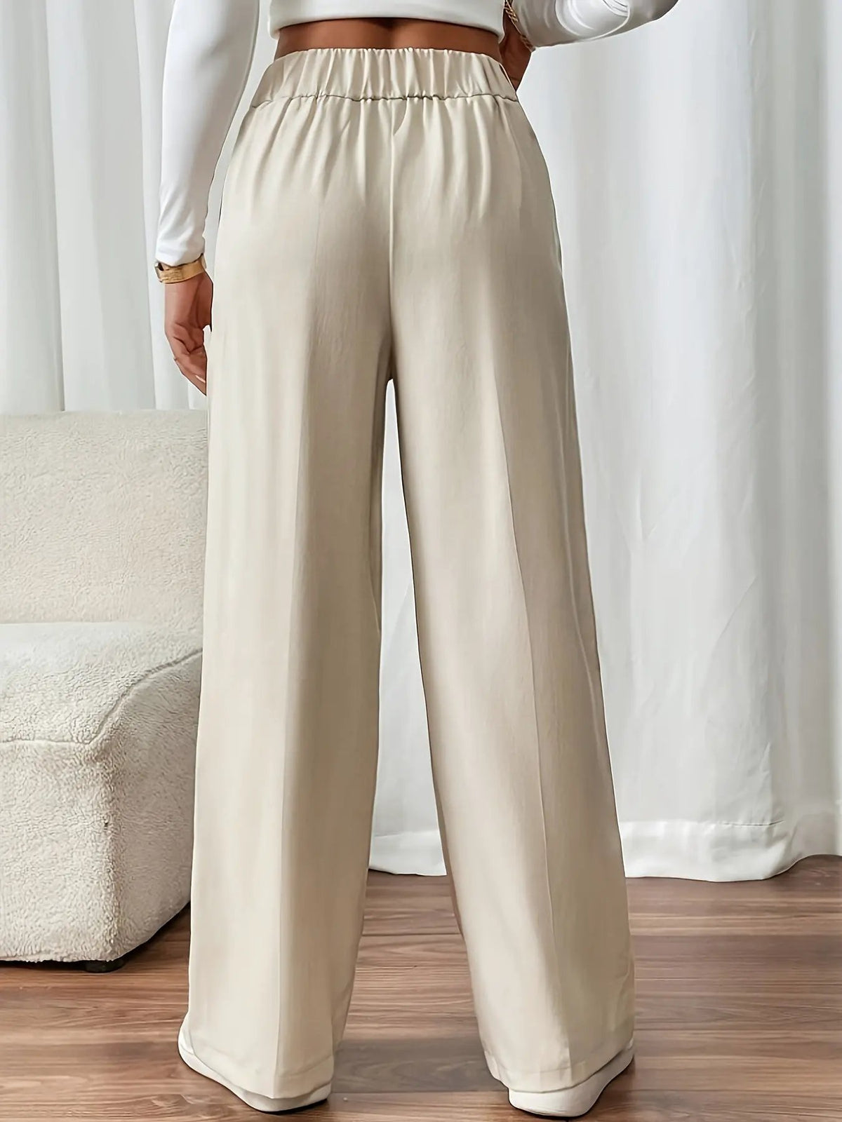 Women's Tailored Wide-Leg Trousers with Elastic High Waist-Women's Trousers-Bellmaren-Apricot-S-My Store