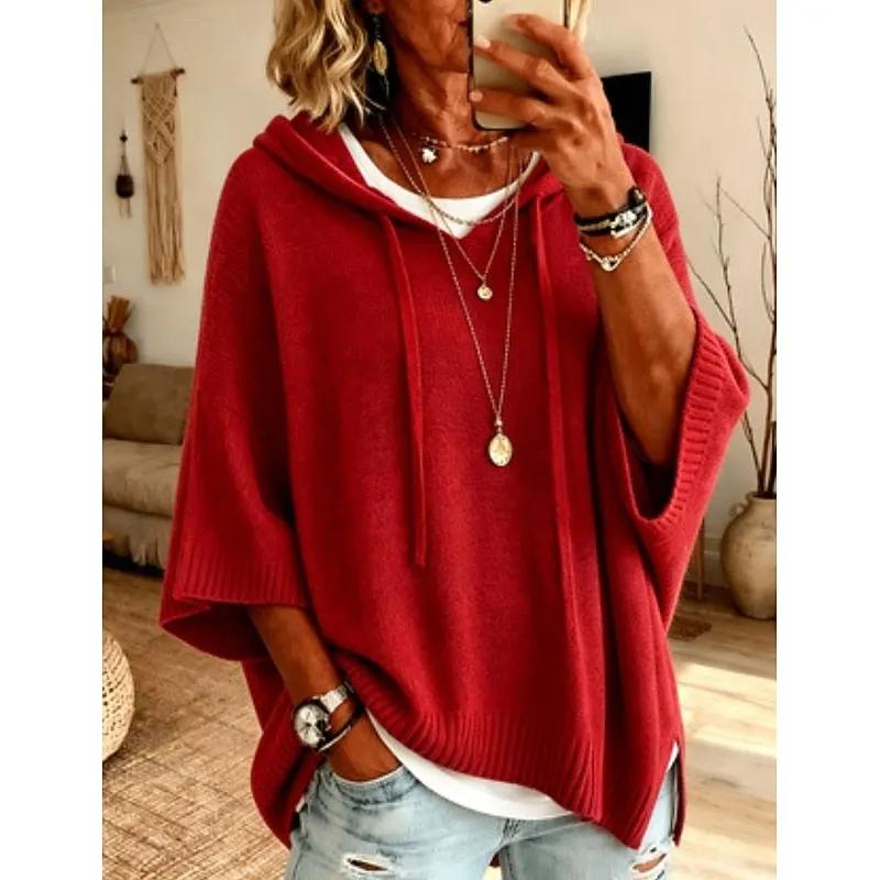 Women's Relaxed Hooded Sweater with Adjustable Drawstring by Bellmaren