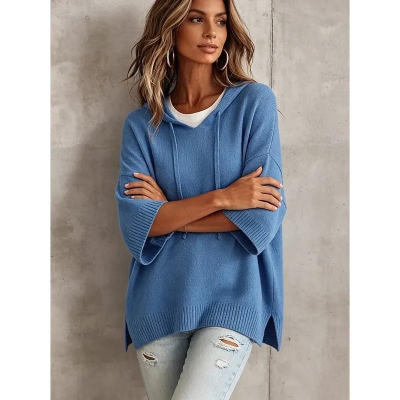 Women's Relaxed Hooded Sweater with Adjustable Drawstring by Bellmaren