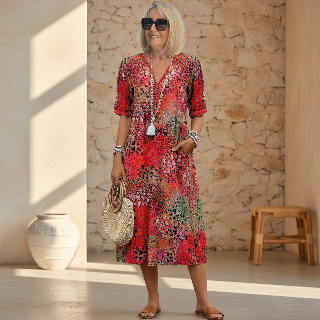 Natalie | Vibrant Pattern Midi Dress by My Store