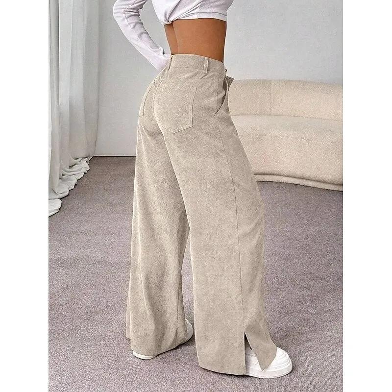 Women's High-Waist Wide-Leg Trousers for Smart-Casual Wear-Women's Trousers-Bellmaren-Apricot-XS-My Store