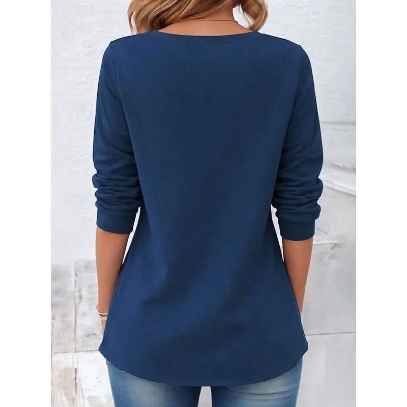 Women's Draped Long-Sleeve Top - Crew Neck Button by Bellmaren