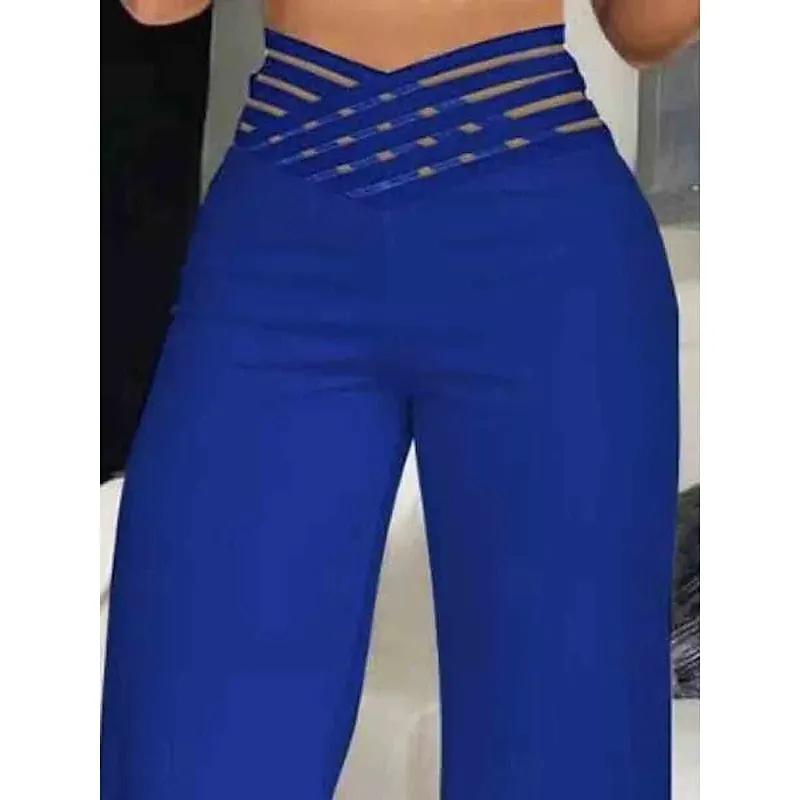 Women's High-Waist Wide-Leg Trousers with Stretch Fit-Women's Trousers-Bellmaren-Royal Blue-S-My Store