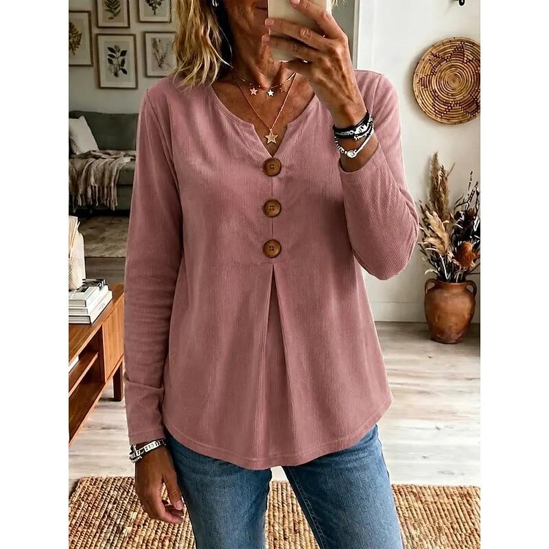 Katherine | Buttoned V-Neck Top by Bellmaren