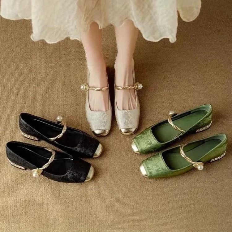 Camille | Vintage Braided Pearl Strap Shoes by My Store
