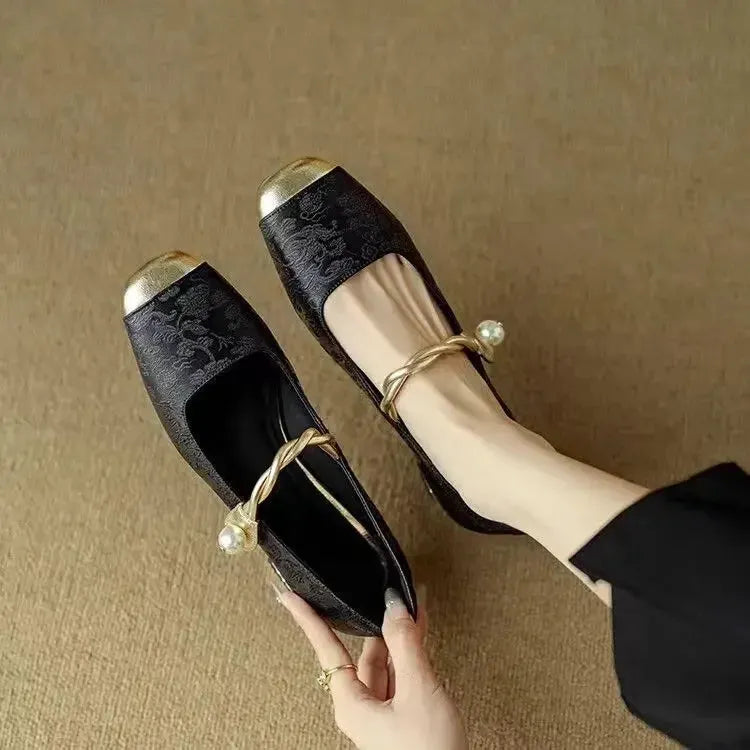 Camille | Vintage Braided Pearl Strap Shoes by My Store
