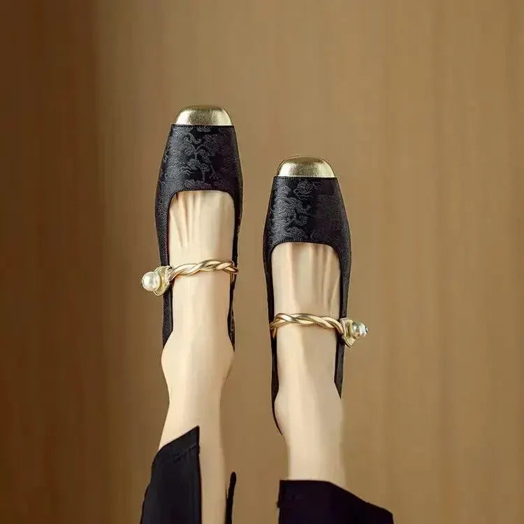 Camille | Vintage Braided Pearl Strap Shoes by My Store