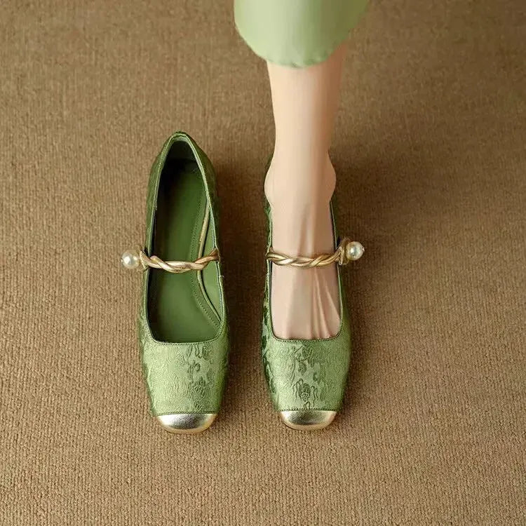 Camille | Vintage Braided Pearl Strap Shoes by My Store