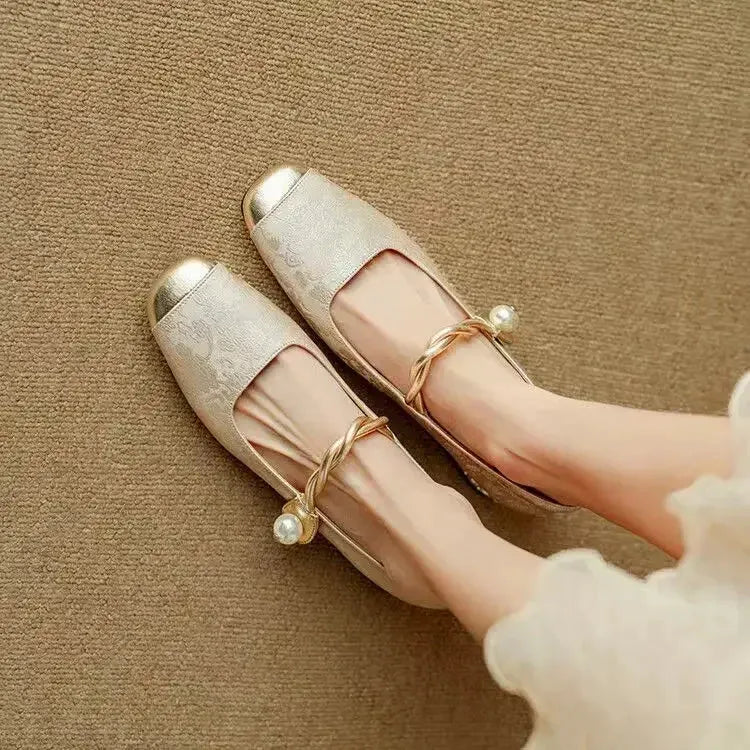 Camille | Vintage Braided Pearl Strap Shoes by My Store