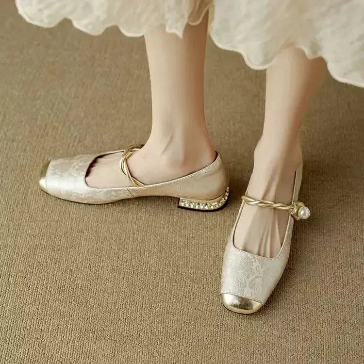 Camille | Vintage Braided Pearl Strap Shoes by My Store