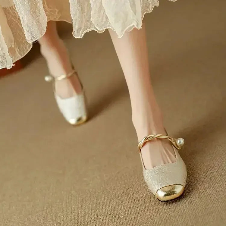 Camille | Vintage Braided Pearl Strap Shoes by My Store