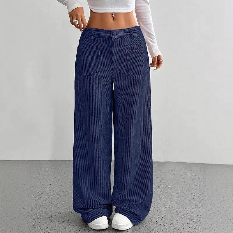 Women's High-Waist Wide-Leg Trousers With Front Pockets-Women's Trousers-Bellmaren-Dark Navy-S-My Store