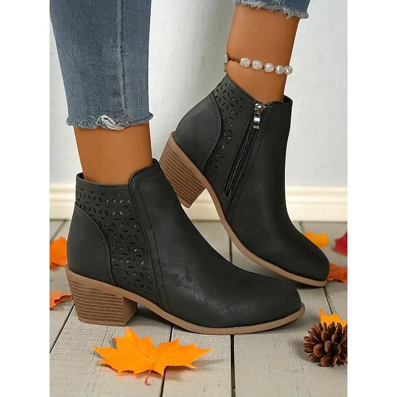 Hollis | Cutout Low-Heel Ankle Boots by My Store