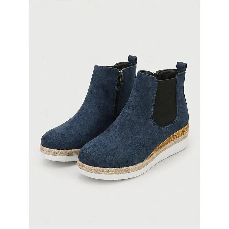 Women's Braided Trim Wedge Ankle Boots For Weekend Wear-Women's Shoes-Bellmaren-Blue-4-My Store