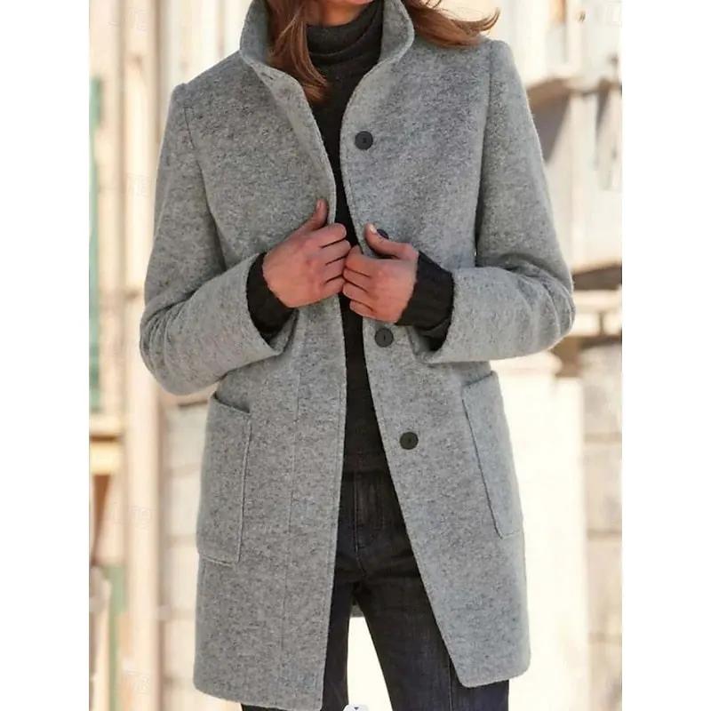 Women's Tailored Stand Collar Coat for Weekend Wear by Bellmaren