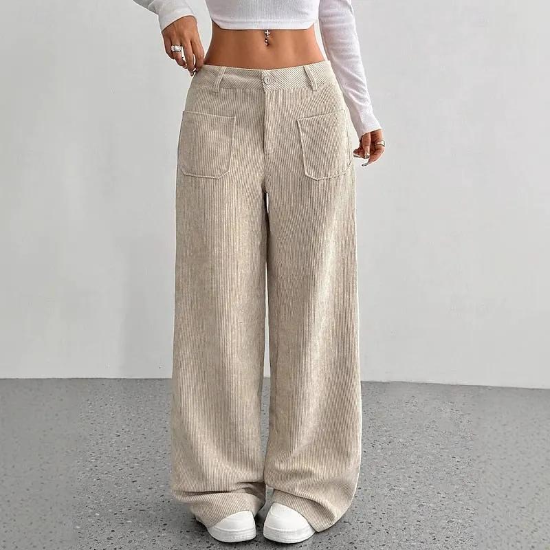 Women's High-Waist Wide-Leg Trousers With Front Pockets-Women's Trousers-Bellmaren-Apricot-S-My Store