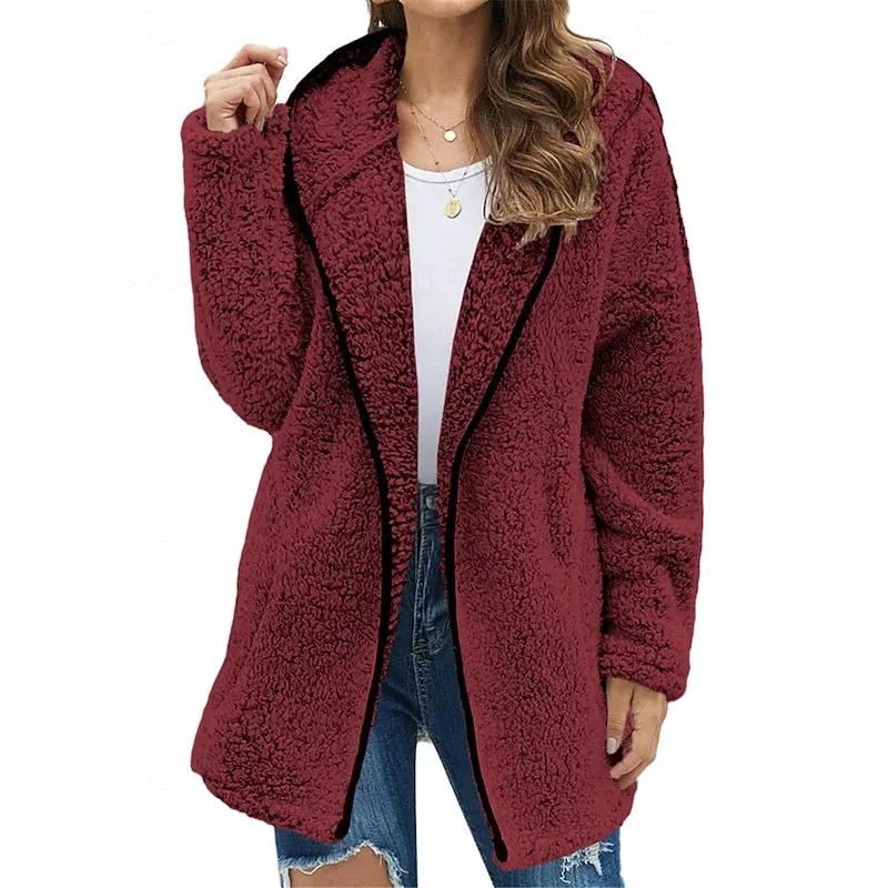 Women's Zip-Front Plush Hooded Jacket | Relaxed Fit by Bellmaren