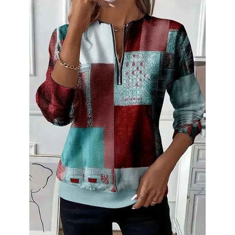 Women's Relaxed Half-Zip Colour-Block Sweatshirt-Women's Sweatshirts-Bellmaren-Brown-S-My Store