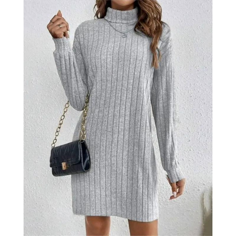 Women's Ribbed Roll Neck Jumper Dress – Relaxed Fit, Warm Knit