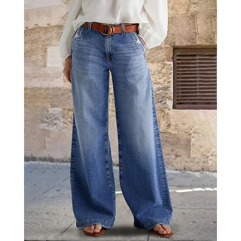 Women's Mid-Rise Wide-Leg Jeans – Relaxed Fit, Stretch Denim