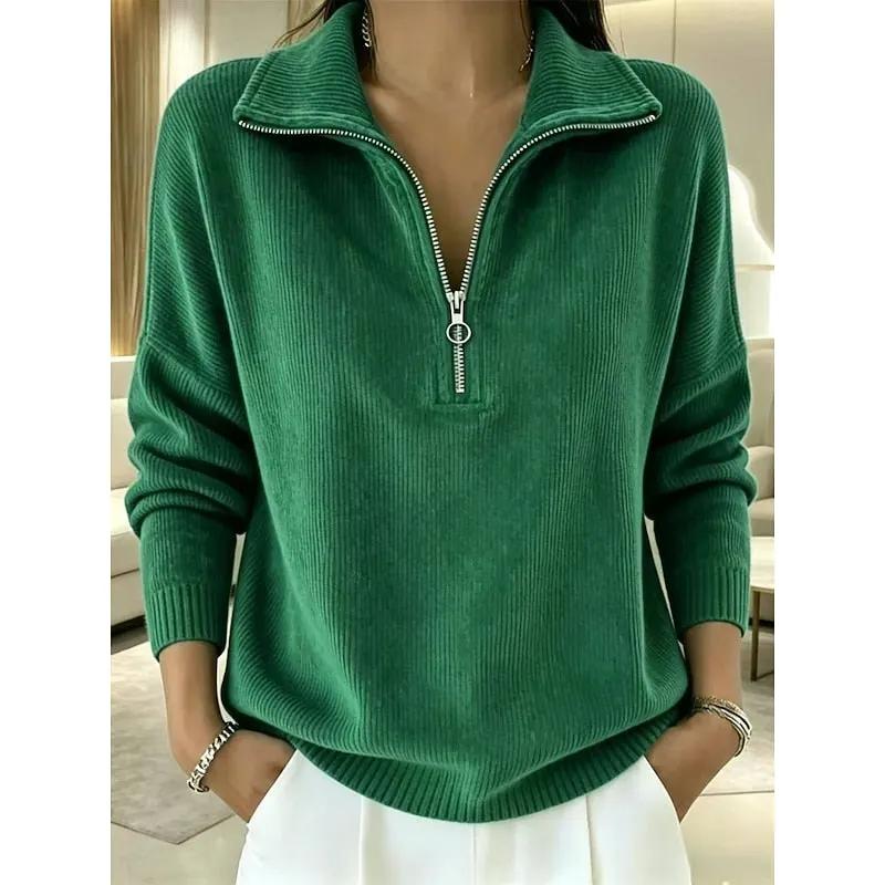 Women's Quarter-Zip Collared Pullover With Stand Neckline by Bellmaren