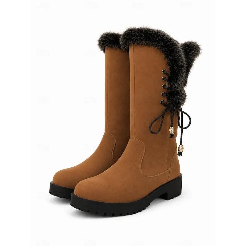 Women's Knee-High Winter Boots with Fur Trim-Women's Shoes-Bellmaren-Yellow-4-My Store