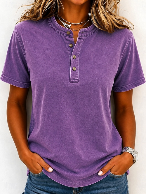 Women's Relaxed Button-Neck Top With Lived-In Finish by Bellmaren