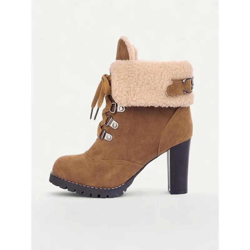 Women's Plush-Lined Chunky Heel Winter Boots-Women's Shoes-Bellmaren-Yellow-7-My Store