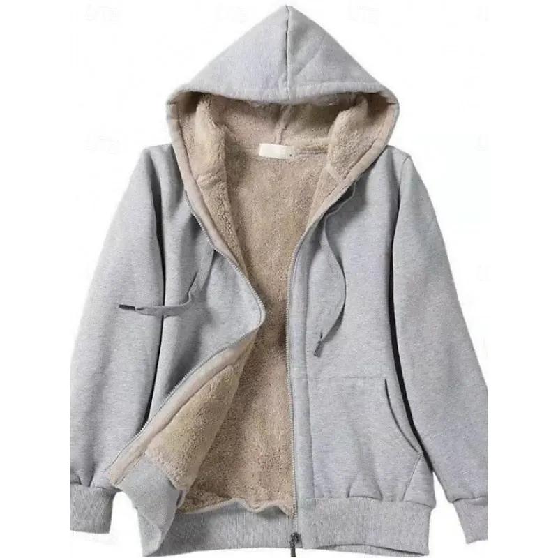 Women's Hooded Zip Jacket with Soft Plush Lining-Women's Coats & Jackets-Bellmaren-Gray-M-My Store