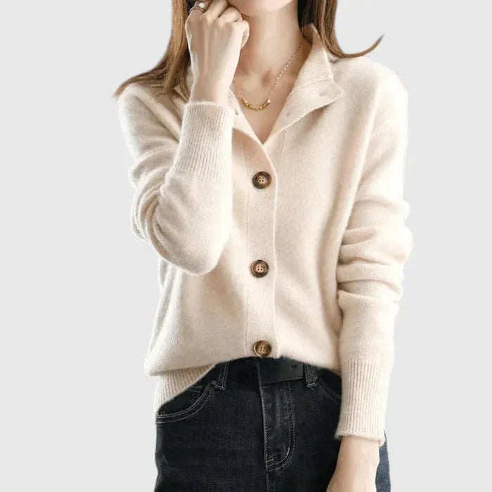 Women's Collared Button-Front Cardigan – Soft Touch, Neat Fit