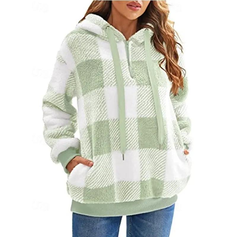 Colette | Cozy Quarter-Zip Checkered Hoodie by My Store