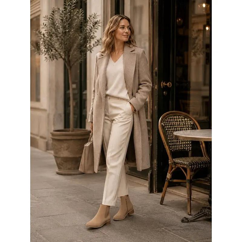 Women's Pointed-Toe Block Heel Ankle Boots for Workwear-Women's Shoes-Bellmaren-Khaki-4-My Store