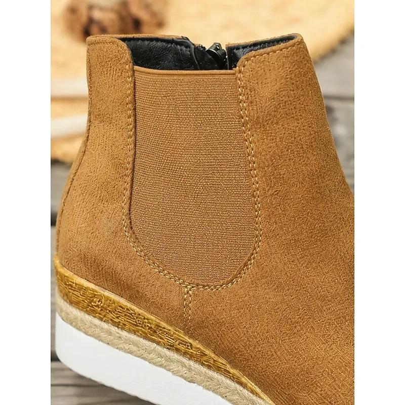Women's Braided Trim Wedge Ankle Boots For Weekend Wear-Women's Shoes-Bellmaren-Brown-4-My Store