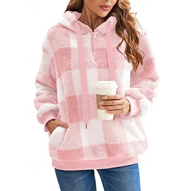 Colette | Cozy Quarter-Zip Checkered Hoodie by My Store