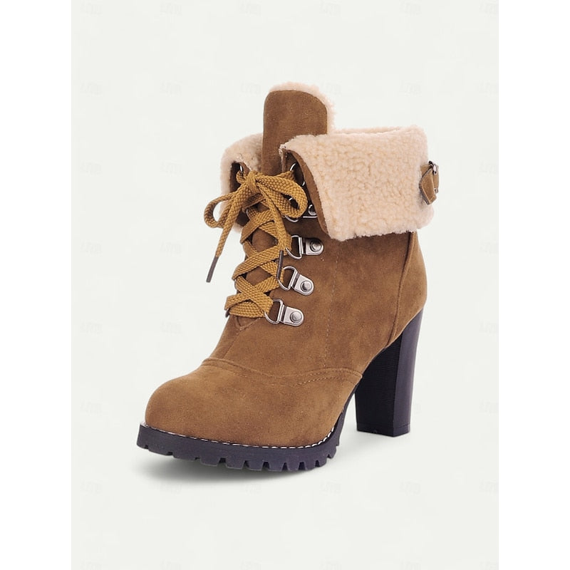 Women's Plush-Lined Chunky Heel Winter Boots-Women's Shoes-Bellmaren-Yellow-7-My Store