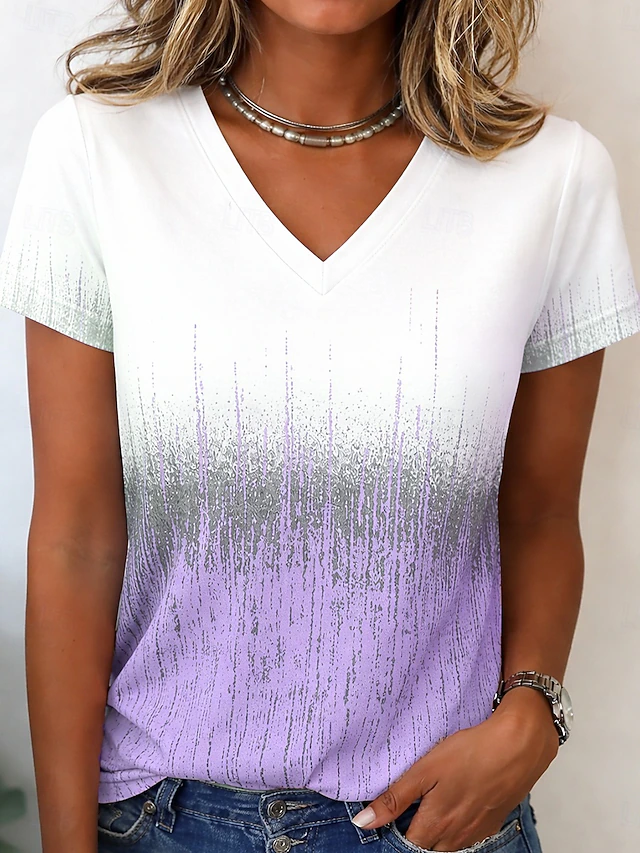 Women's Ombre V-Neck T-Shirt Draped Design by Bellmaren
