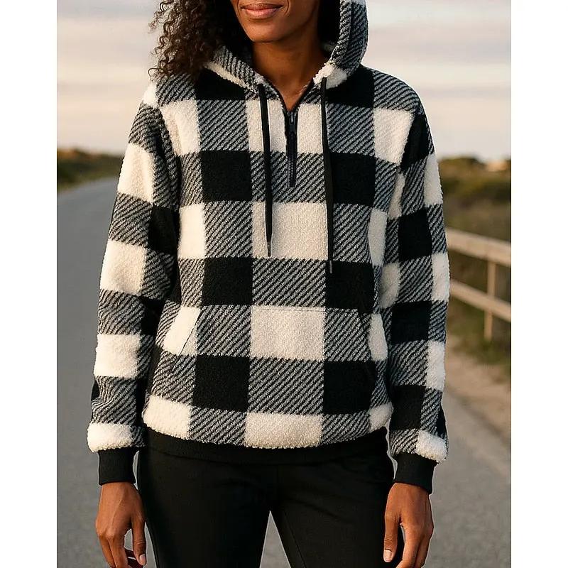 Colette | Cozy Quarter-Zip Checkered Hoodie by My Store